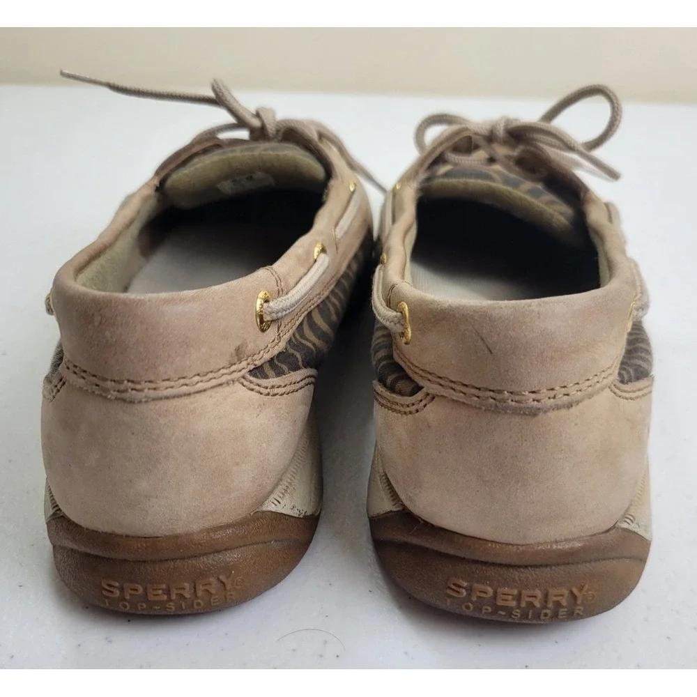 Sperry Top-Sider Boat Shoes Zebra Print Leather Nautical Preppy Tan Brown 6.5 M